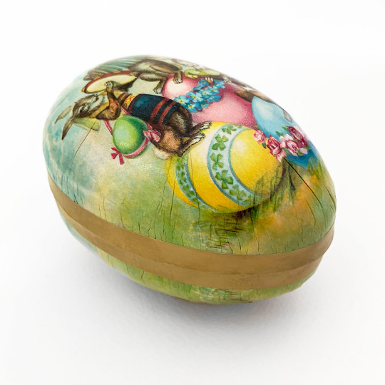 4-1/2" Vintage Easter Bunny Band Papier Mache Easter Egg Container ~ Germany